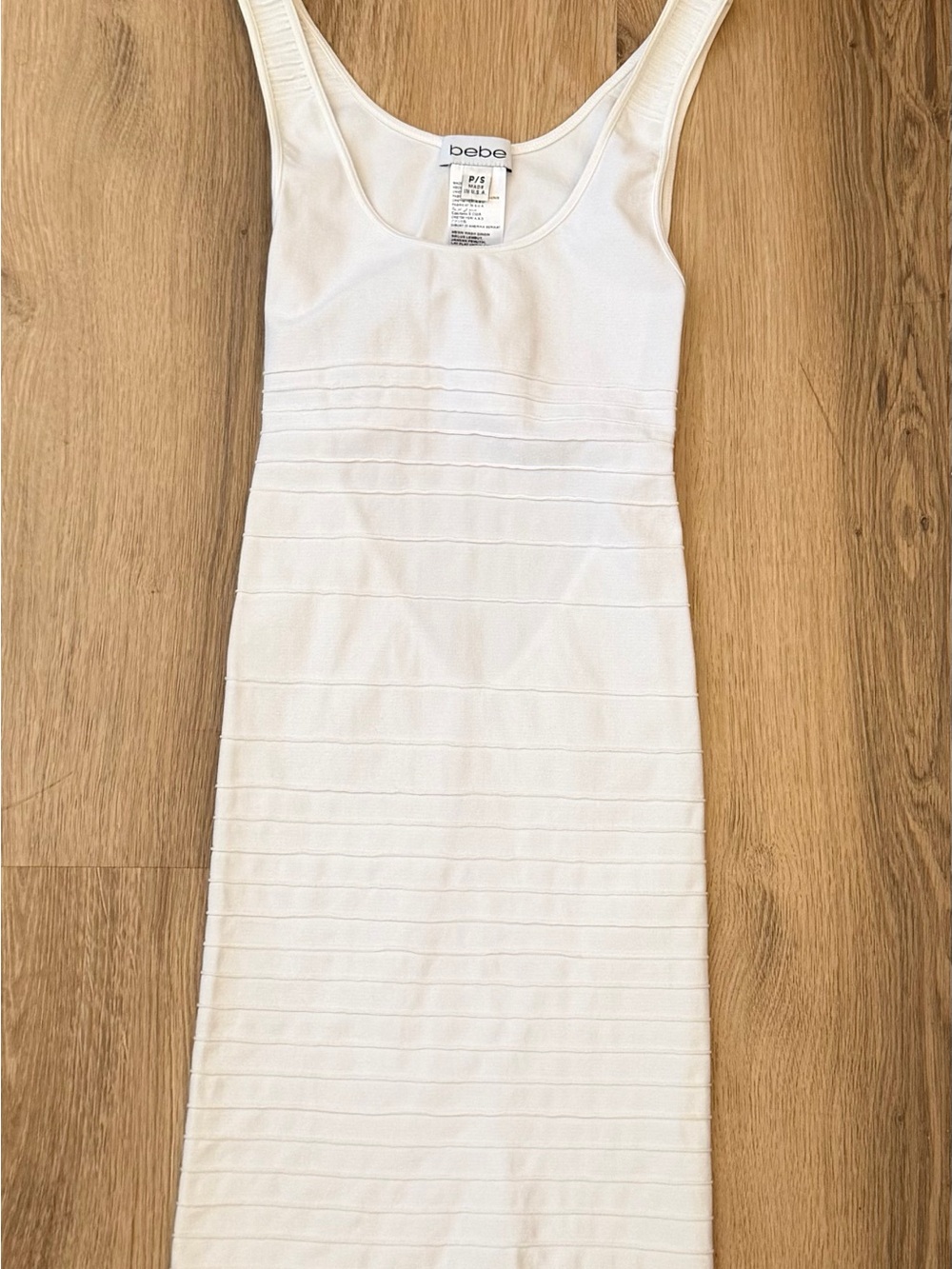 bebe Ivory Scoop Neck Midi Bodycon Dress